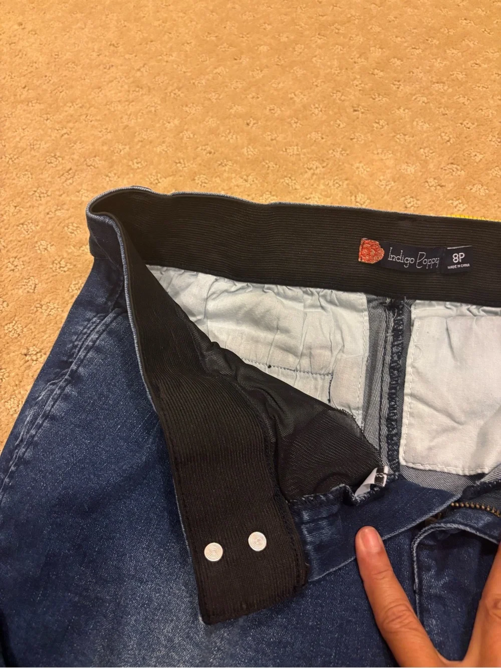 Indigo Poppy Women's 80’s pleated pull up Waistband dark blu bootcut sz 8P